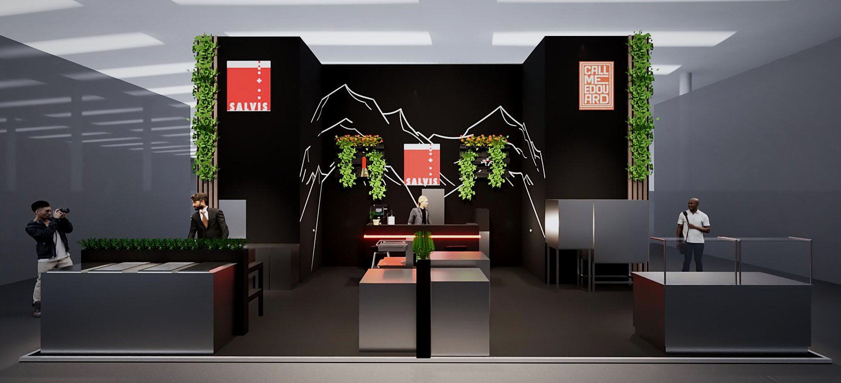 Salvis Messestand an der ZAGG 2026 mit Bergpanorama und X-Line Drop-In Kochzeile